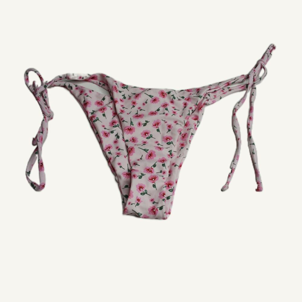 Pink Floral Side Tie Bikini Bottoms Women's Size L Swimwear